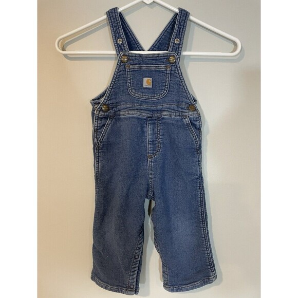 Carhartt Denim Overalls Bib Size 24M Toddler  Baby Infant Soft Stretch Blue Jean - Picture 1 of 8